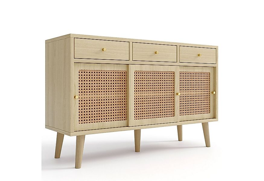 Merax Sideboard mit 3 Schubladen und 3 Schwebetüren, Rattangeflecht, Kommod günstig online kaufen