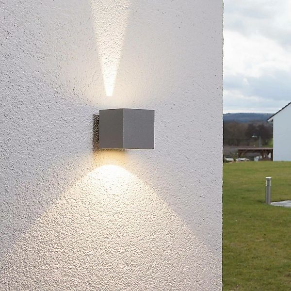 Lucande LED-Außenwandleuchte Jarno, silber, Metall, 9cm günstig online kaufen