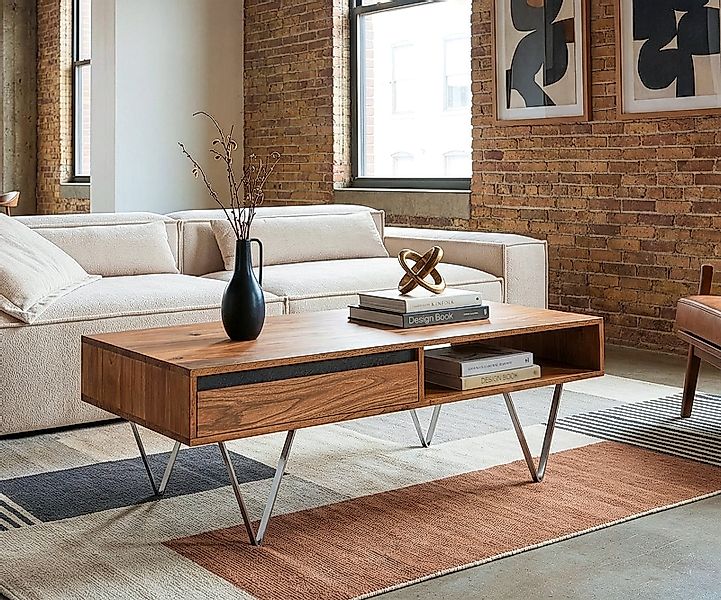 Couchtisch Stonegrace 115x60x35 cm Akazie Natur Schiefer 2 Schubladen 1 Fac günstig online kaufen