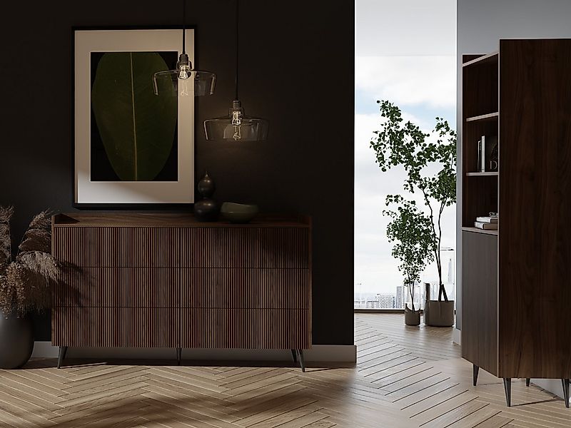 WFL GROUP Bücherregal Arysa, 1-tlg., griffloses Bücherregal mit gerillter F günstig online kaufen