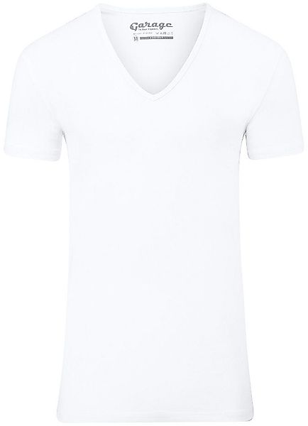 Garage Stretch Basic T-Shirt Weiss Tiefer V-Hals - Größe XXL günstig online kaufen