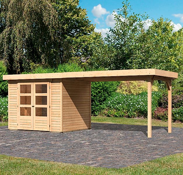 Karibu Gartenhaus "Arnis" mit Anbaudach 2,80 m Breite günstig online kaufen