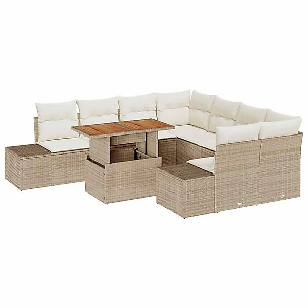 vidaXL Garten-Sofa-Set mit Speicher 9-Tlg Beige Poly Rattan 3358682 günstig online kaufen
