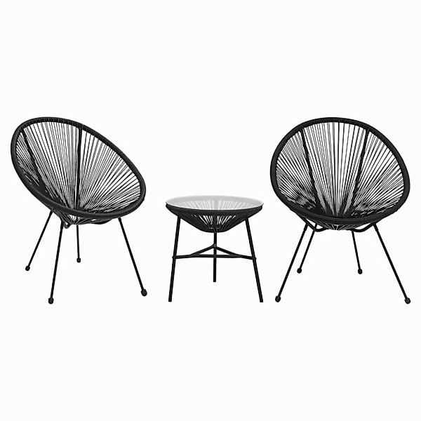 3-tlg. Garten-essgruppe Pvc Rattan Schwarz günstig online kaufen