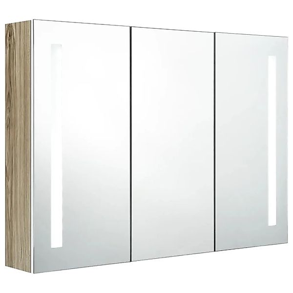 vidaXL LED-Bad-Spiegelschrank 89x14x62 cm Weiß und Eichen-Optik 326530 günstig online kaufen