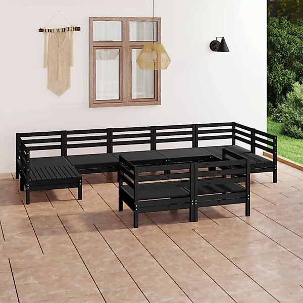 9-tlg. Garten-lounge-set Schwarz Massivholz Kiefer günstig online kaufen