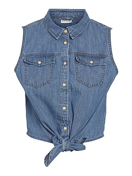 Noisy may Blusenshirt Locker Geschnittene Jeansbluse Zierschleife Knopfleis günstig online kaufen