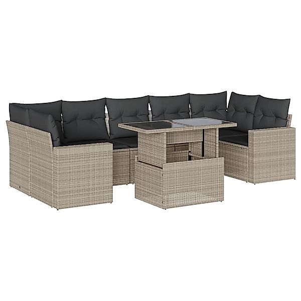 vidaXL 8-Tlg Garten-Sofagarnitur mit Kissen Hellgrau Poly Rattan 3267152 günstig online kaufen