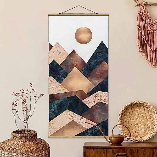 Stoffbild Abstrakt mit Posterleisten - Hochformat Geometrische Berge Bronze günstig online kaufen