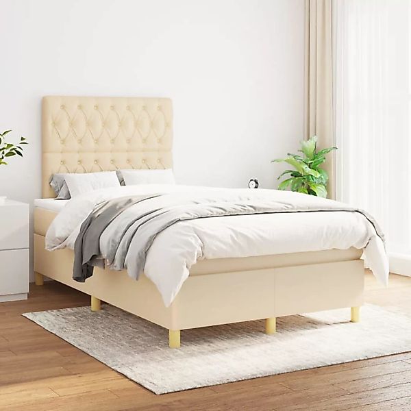 vidaXL Boxspringbett Boxspringbett mit Matratze Creme 120x200 cm Stoff Bett günstig online kaufen