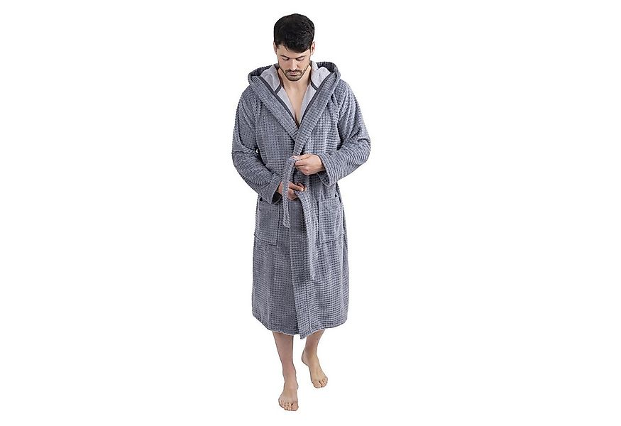 Wewo fashion Bademantel Wewofashion Herren Bademantel Kapuze 1101-2431 Grau günstig online kaufen