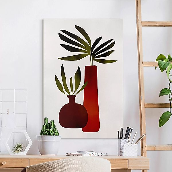 Leinwandbild Pflanzen in roten Vasen günstig online kaufen