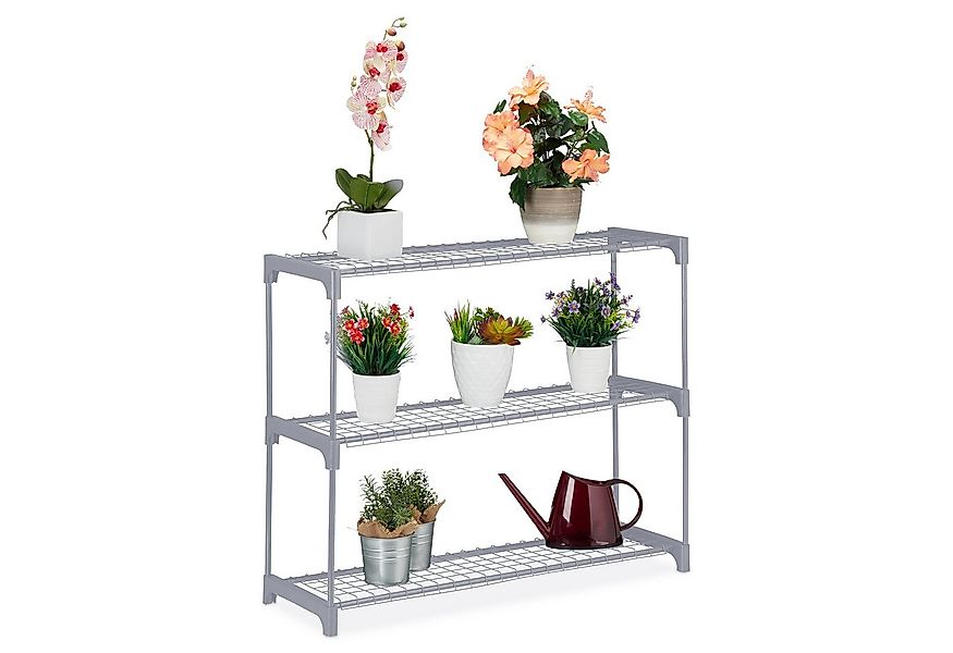 relaxdays Blumenständer Graues Blumenregal Metall 3 Ebenen (1 St) günstig online kaufen