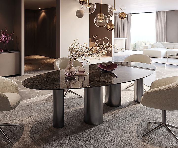 Esstisch Edge Oval 280x130 Keramik Laminam®Emperador Extra Lucidato Dunkelb günstig online kaufen
