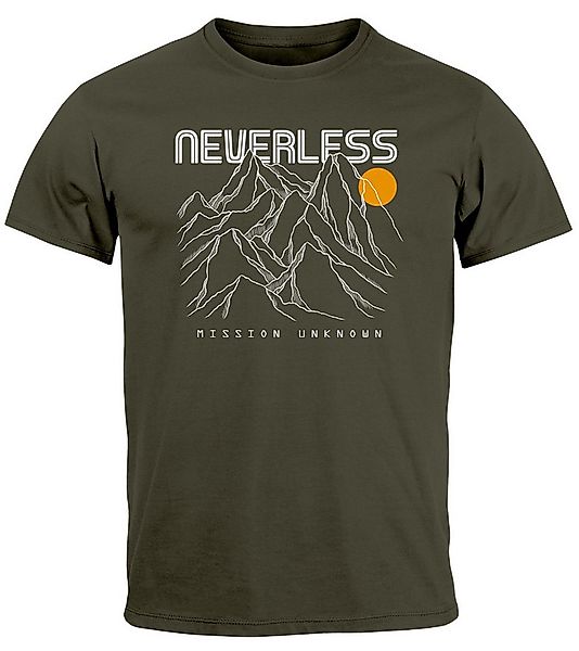 Neverless Print-Shirt Herren T-Shirt Frontprint Gebirge Line-Art Printshirt günstig online kaufen