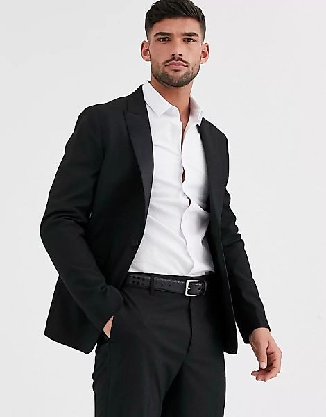ASOS DESIGN – Enge, schwarze Smoking-Anzugsjacke günstig online kaufen