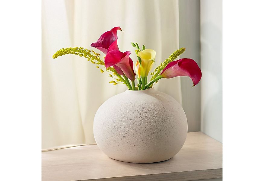 Praknu Tischvase Keramik Vase Weiß Klein - Bauchige Form mit Sandtextur (Ei günstig online kaufen