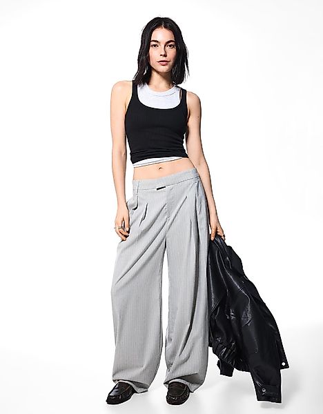 Bershka Tailored-Hose Im Balloon-Fit Damen 44 Dunkelgrau günstig online kaufen