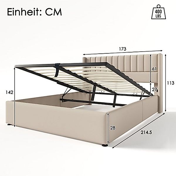 Veepeak Bett Stauraumbett Polsterbett Hydraulisch Doppelbett günstig online kaufen