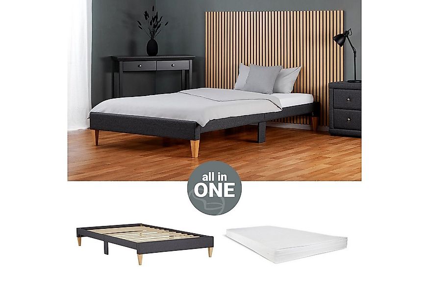 Homestyle4u Polsterbett 90x200 mit Lattenrost und Matratze in Grau 2630 günstig online kaufen
