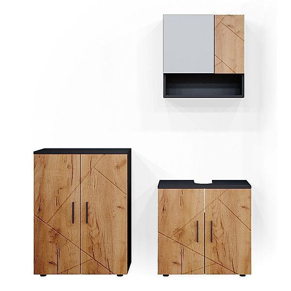 Vicco Badmöbel-Set Irma, Anthrazit/Eiche, 3 Teile, mit Unterschrank 60 cm, günstig online kaufen