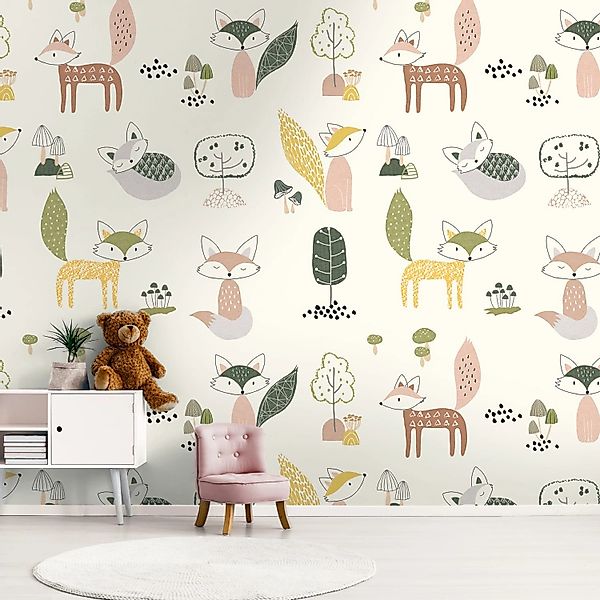 PROFHOME 391891-GU Fototapete Kindertapete Creme Grün Gelb Beige 1,59 m x 2 günstig online kaufen