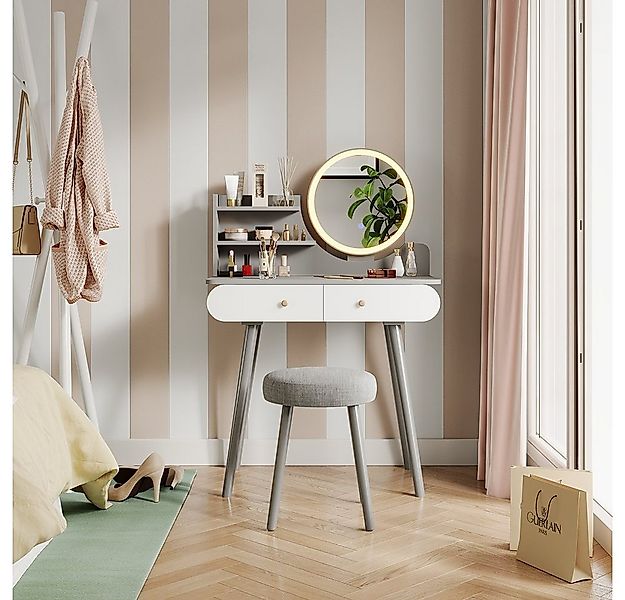 Vicco Schminktisch Edda, Grau, 80 cm mit LED Beleuchtung und Hocker günstig online kaufen