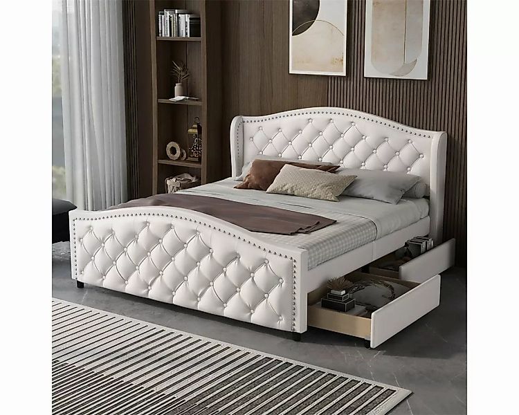 Fangqi Bettgestell Polsterbett 140 x 200 cm – Bett mit Lattenrost, 2 Schubl günstig online kaufen