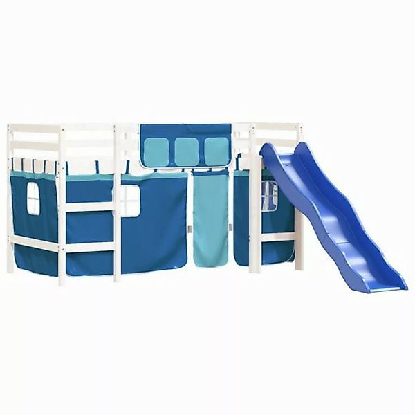 vidaXL Kinderbett Kinderhochbett mit Vorhängen Blau 90x190 cm Massivholz Ki günstig online kaufen