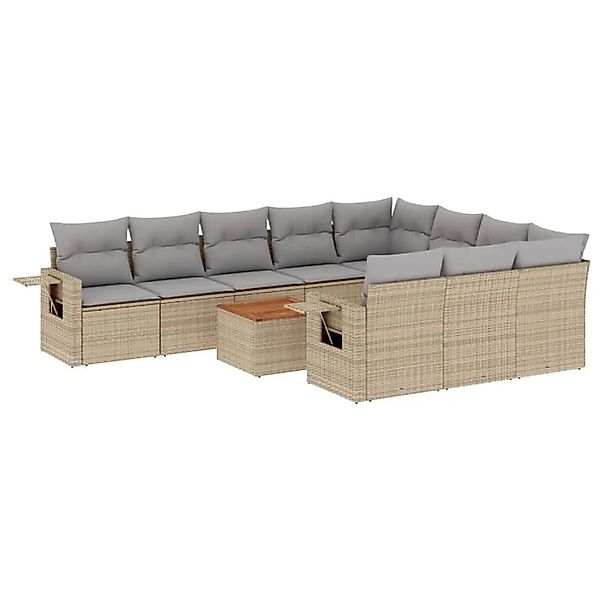 vidaXL 11-Tlg Garten-Sofagarnitur mit Kissen Beige Poly Rattan 3224743 günstig online kaufen