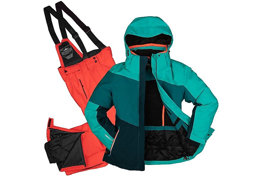 Killtec Skianzug Damen Skijacke blau + Skihose orange, gummierter Schneefan günstig online kaufen