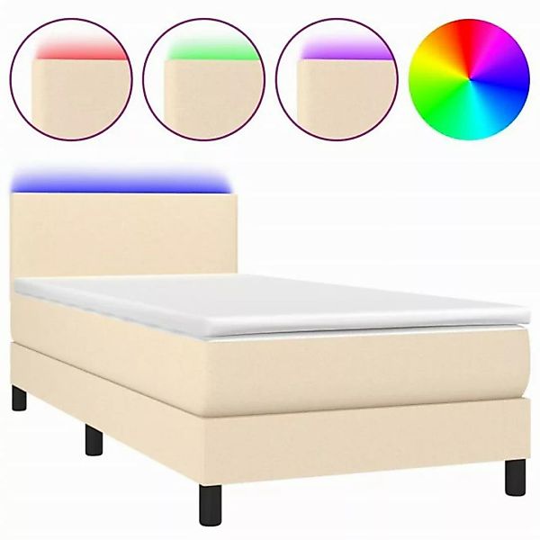 vidaXL Boxspringbett Boxspringbett mit Matratze LED Creme 90x200 cm Stoff B günstig online kaufen