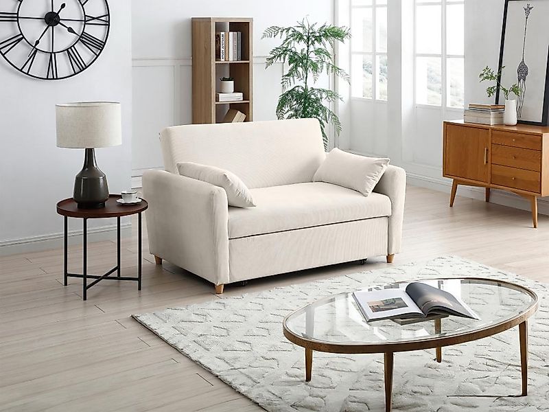Sofa 2-Sitzer mit Schlaffunktion - Cord - Beige - AYLA günstig online kaufen