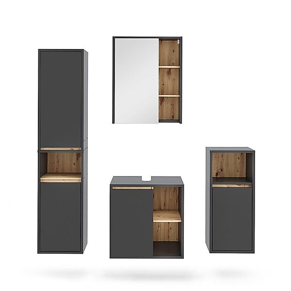 Vicco Badmöbel-Set Viola, Grau/Artisan, 4 Teile, günstig online kaufen