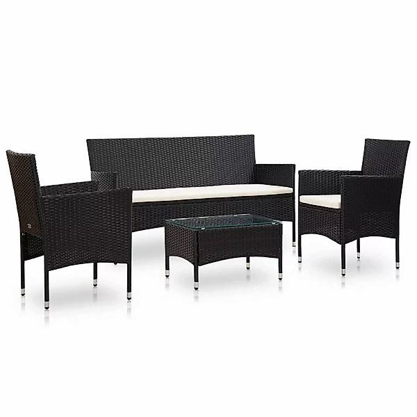 4-tlg. Garten-lounge-set Mit Auflagen Poly Rattan Schwarz günstig online kaufen