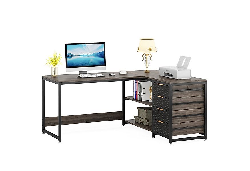 Tribesigns Eckschreibtisch Schreibtisch mit Regalen, L-förmiger Computertis günstig online kaufen