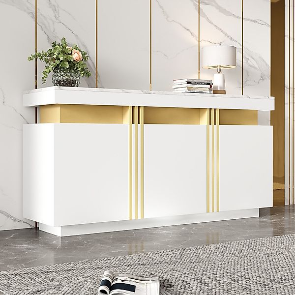 Merax Sideboard Aufbewahrungsschrank Anrichte mit Marmoroptik günstig online kaufen