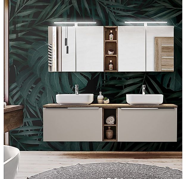 Lomadox Badmöbel-Set PUEBLA-56-TAUPE, (Spar-Set, 11-St), Badmöbel Waschtisc günstig online kaufen