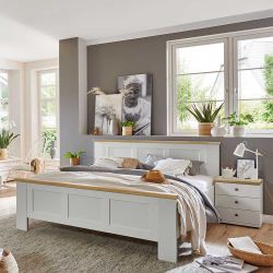Landhaus Bett 140 cm in Weiß und Eiche Bianco Made in Germany günstig online kaufen