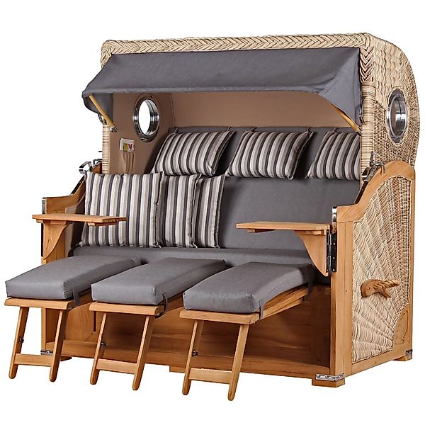 bene,iving Strandkorb Komplettset Königssee 3 Sitzer Teak Bullauge PE Shell günstig online kaufen