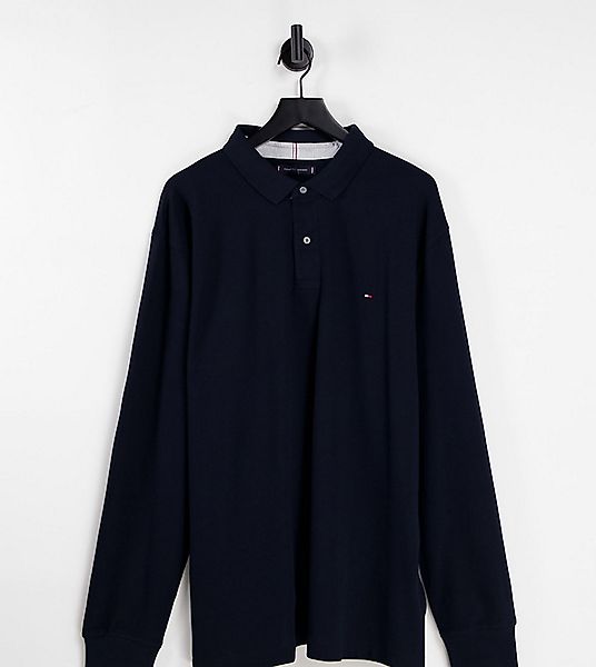 Tommy Hilfiger – Big & Tall – Langärmliges Pikee-Polohemd in Marineblau mit günstig online kaufen