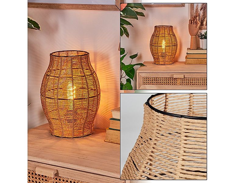 hofstein Tischleuchte Tischlampe aus Metall/Bast in Schwarz/Naturfarben, oh günstig online kaufen