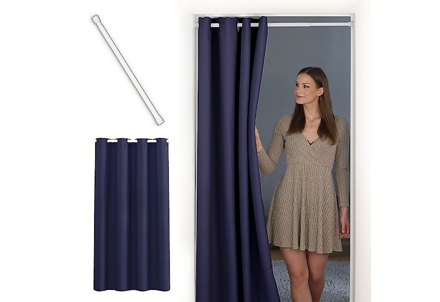 tinycurtains Türvorhang mit Stange weiß 70-120 cm Thermo Vorhang ohne Bohre günstig online kaufen