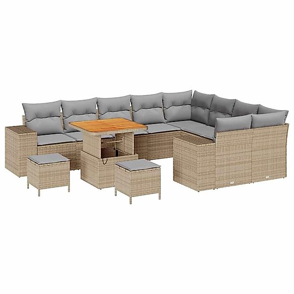 vidaXL Garten-Sofa-Set Höhenverstellbar 12-Tlg Beige Poly Rattan 3362042 günstig online kaufen