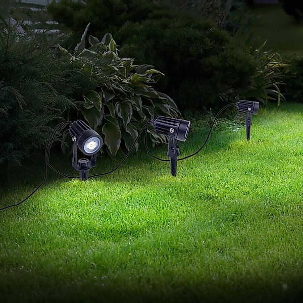 Näve LED-Solarspots Spoti mit Erdspieß Schwarz Ø 4,1 cm x 9 cm 3er-Set günstig online kaufen