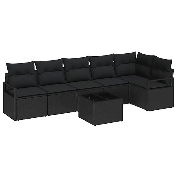 vidaXL Sofa Set mit Kissen mit Speicher 7-Tlg Schwarz Poly-Rattan 3355082 günstig online kaufen