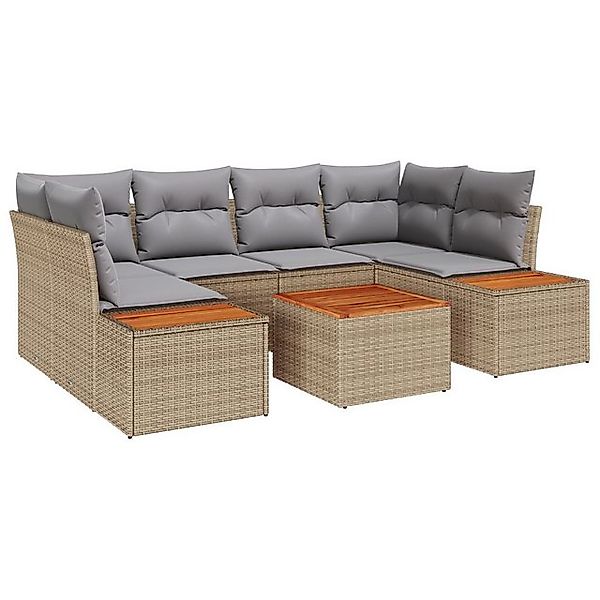 vidaXL Loungesofa 7-teiliges Garten Sofa Set mit Kissen Beige Poly Rattan, günstig online kaufen