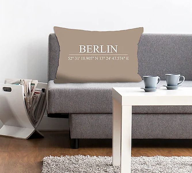 queence Dekokissen »Berlin«, Kissenhülle,Grau,Berlin,Schriftzug,Koordinaten günstig online kaufen