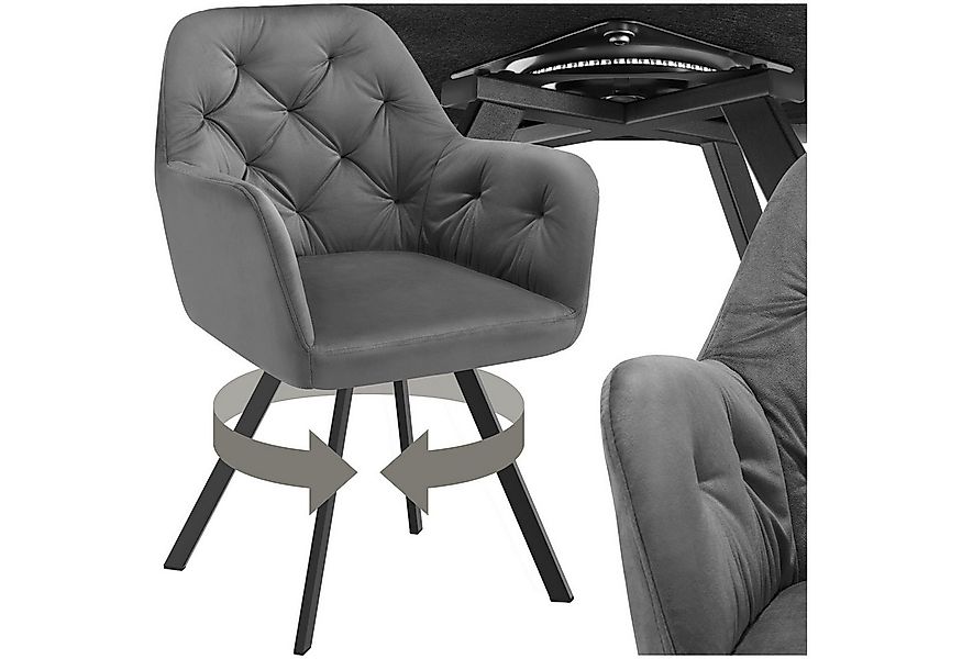 tectake Esszimmerstuhl Drehbarer Samt-Armlehnstuhl Lucia, gepolstert (Set, günstig online kaufen