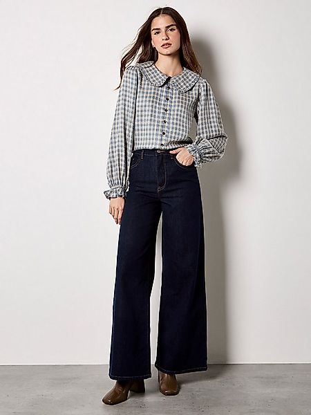 Apricot Rüschenbluse Chenille-Karos-Hemd mit Rüschen-Kragen Muschelkragen günstig online kaufen